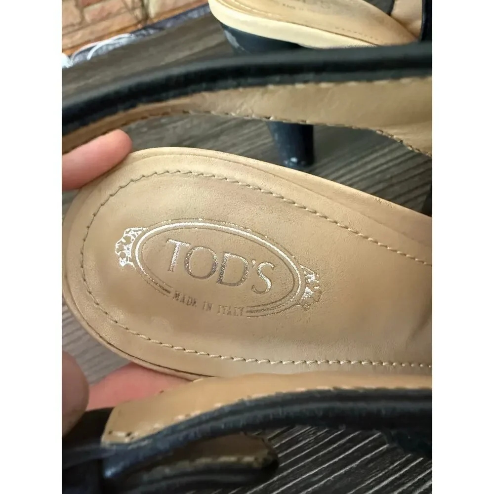 Tod's Black Suede Lace-up, Peep-Toe Slingback Sandals Sz. 38.5